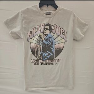 Billy Joel Small Cotton White Tee Shirt. 1980 Inglewood California